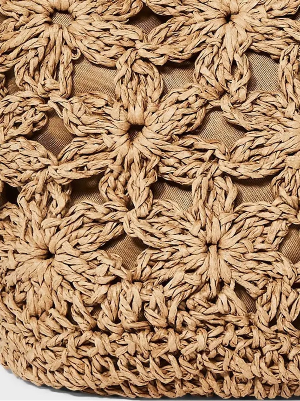 Magnetic Mini Woven Floral Crochet Bucket Bag - Tan - Picture 2 of 5